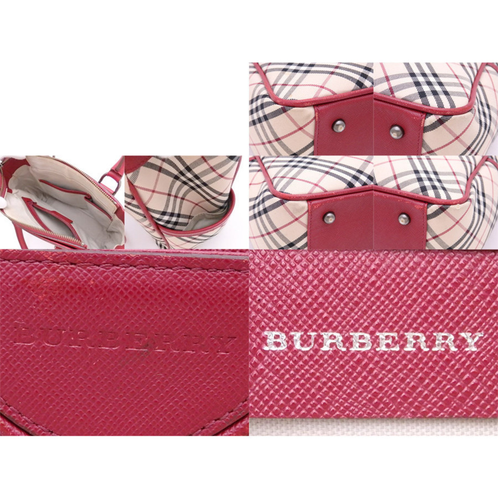 Burberry Leather Check Red Tan Beige Canvas Multicolor Handbag Dark Nova - Picture 3 of 3